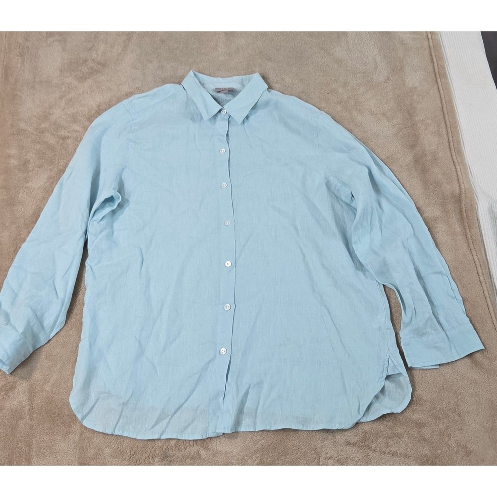 J. Jill Linen Relaxed Button Up Shirt Mens Medium Blue Long Sleeve 703923